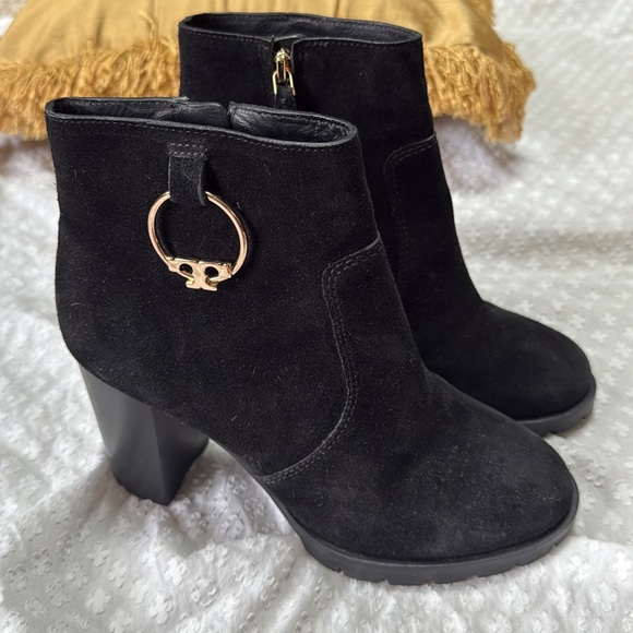 Tory Burch Shoes - Tory Burch Sofia Lug Sole Black Suede Bootie size 8.5